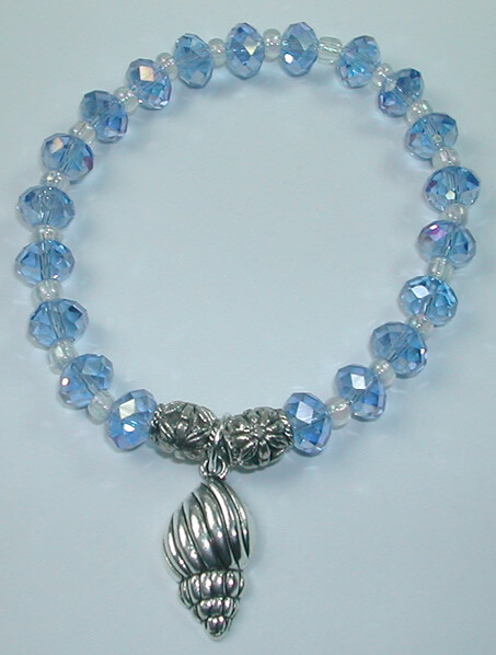 Handcrafted Blue Crystal Stretch Bracelet with Shell Charm