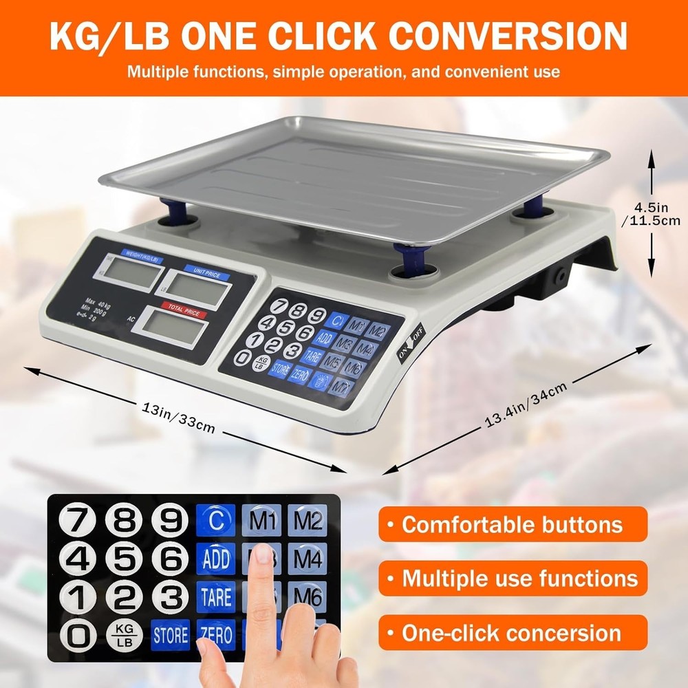 88lb/40kg Price Computing Scale, Digital Price Computing Scale with Stainless...