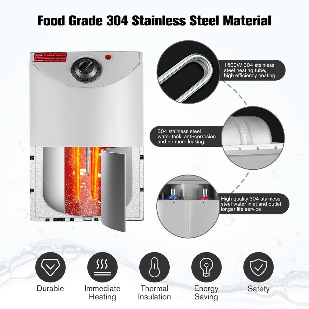 Thermoflow Electric Mini Tank Water Heater, 4.0 Gallon 120V Corded Under Sink...