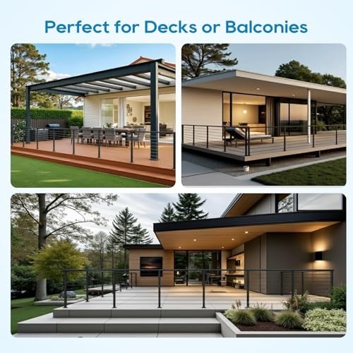 36" Stainless Steel Cable Railing Post with Flat Bracket, Surface Mount for Deck