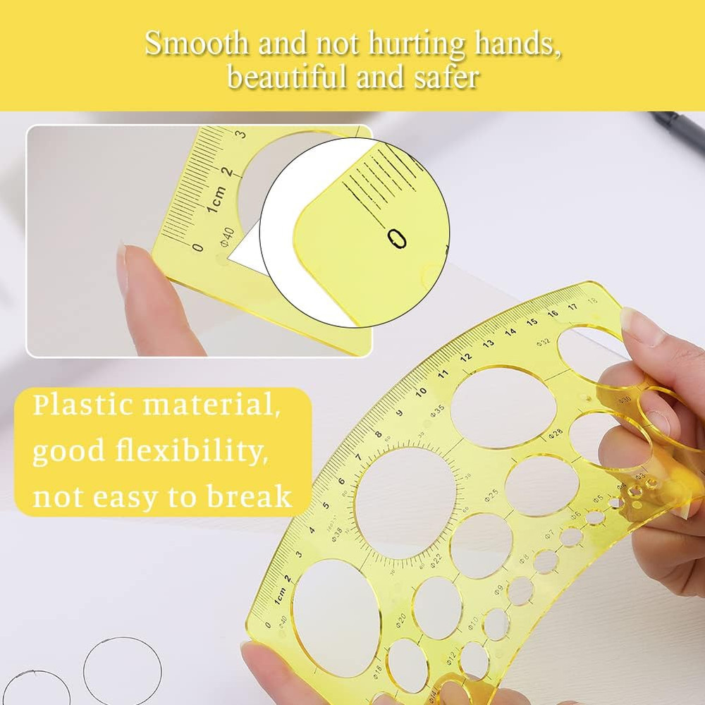 Circle Template for Drawing, Yellow Quilling Tool, Round Hole Ruler Tool, Multi-