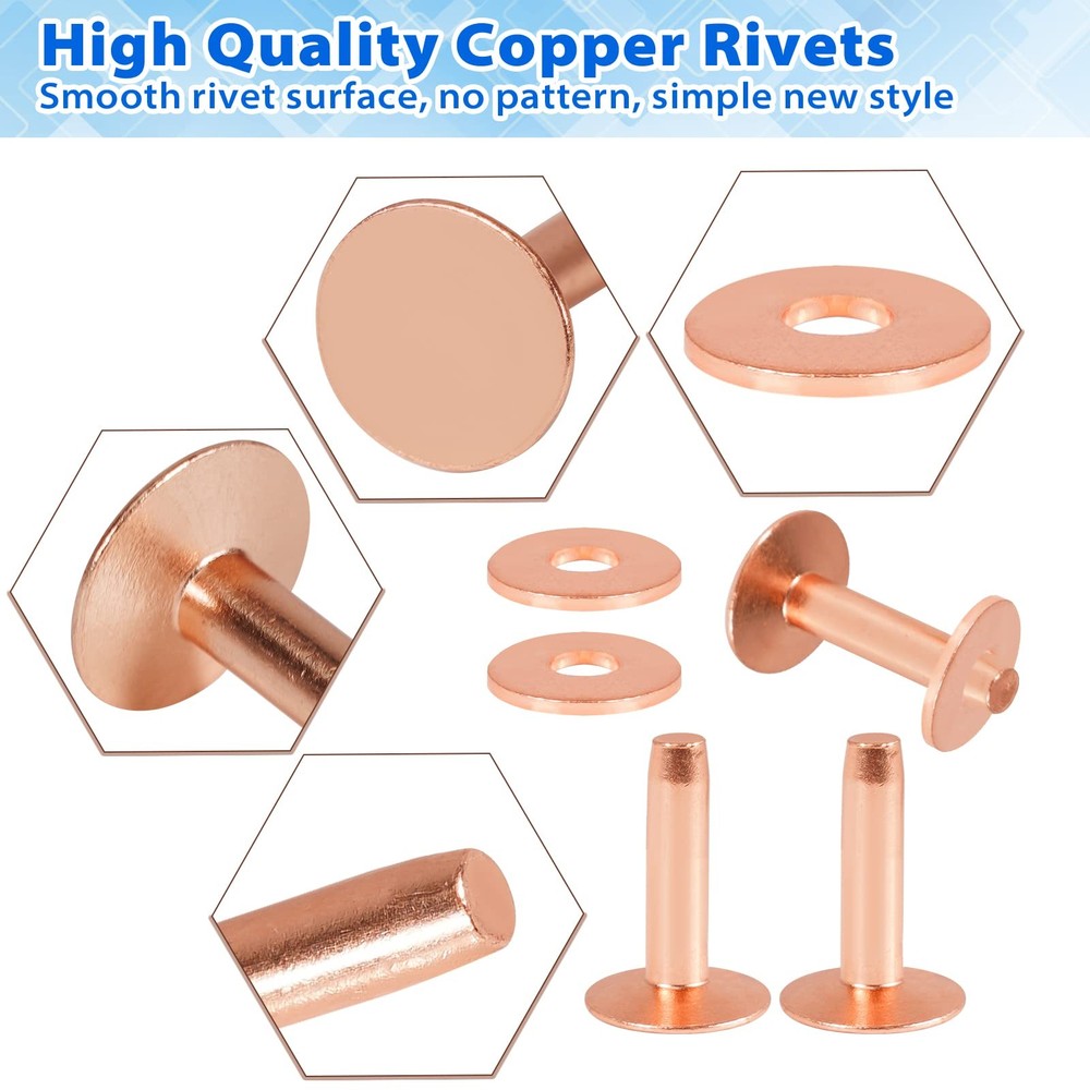 154Pcs Copper Rivets for Leather, #12 Smooth Leather Rivets without Pattern Pure