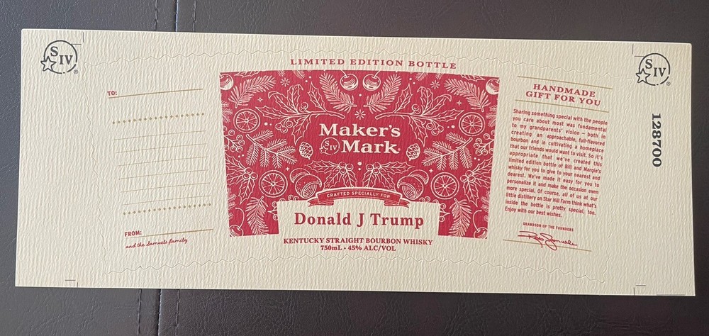 Donald J Trump Maker’s Mark label