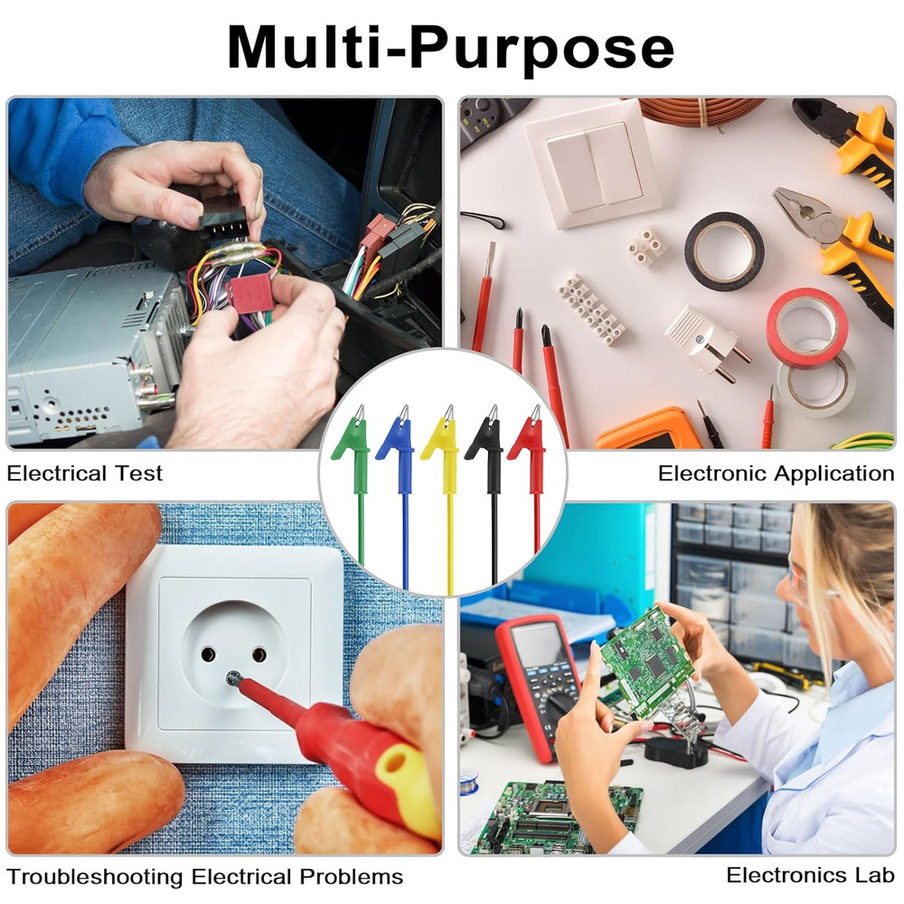 (5 Pack) Alligator Clips Test Leads With Insulators Clips Dual Ended