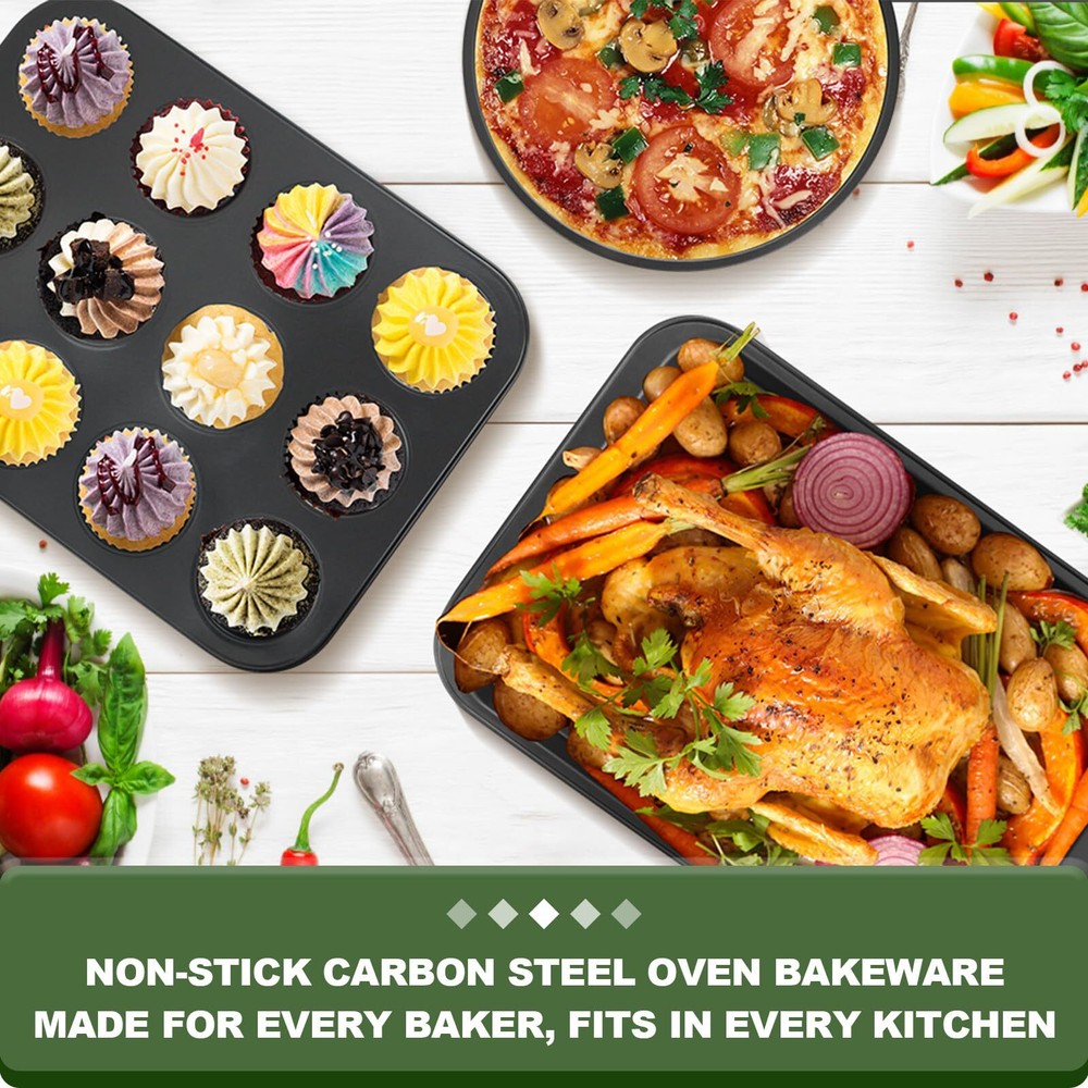 Bakeware Sets, Baking Pans Set, Nonstick Oven Pan for Kitchen with Wider G