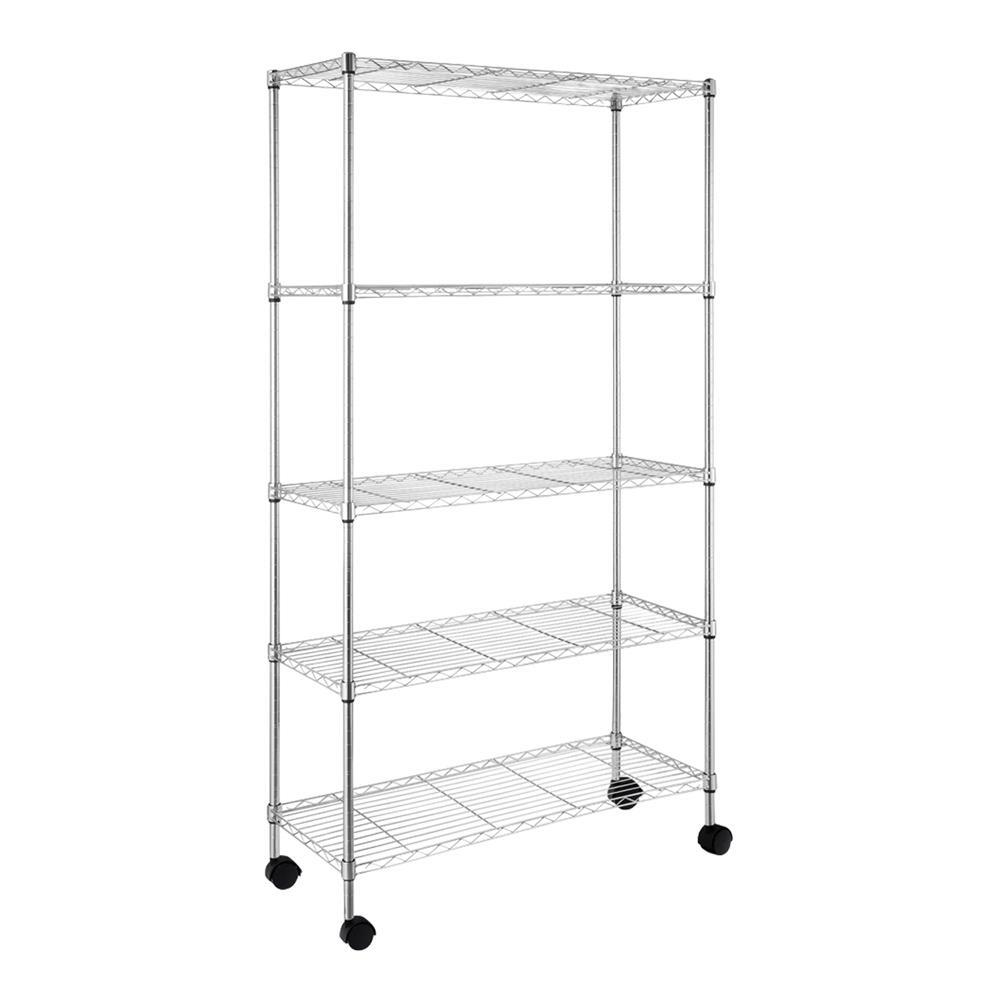 65x36x14" 5 Tier Adjustable Wire Metal Storage Shelving Shelf Unit Rack Rolling