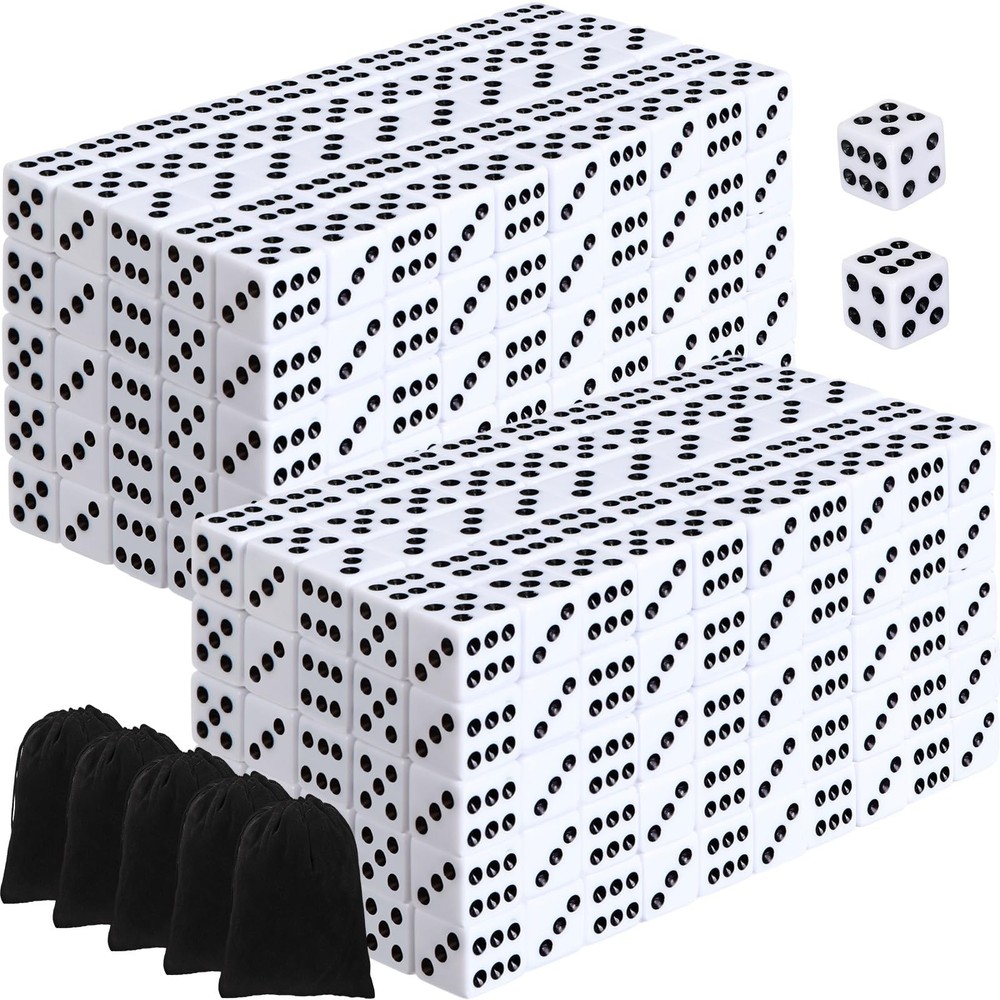 Simgoing 500 Pieces 16mm Dice Bulk 6 Sided Dice Set with 5 Pieces Drawstring ...
