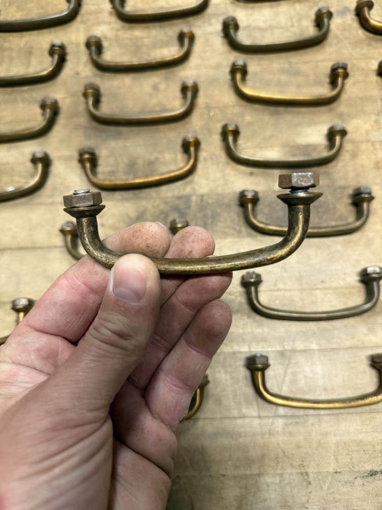 40 Matching Vintage Solid Brass Original Drawer / Bin Pull Industrial Hardware