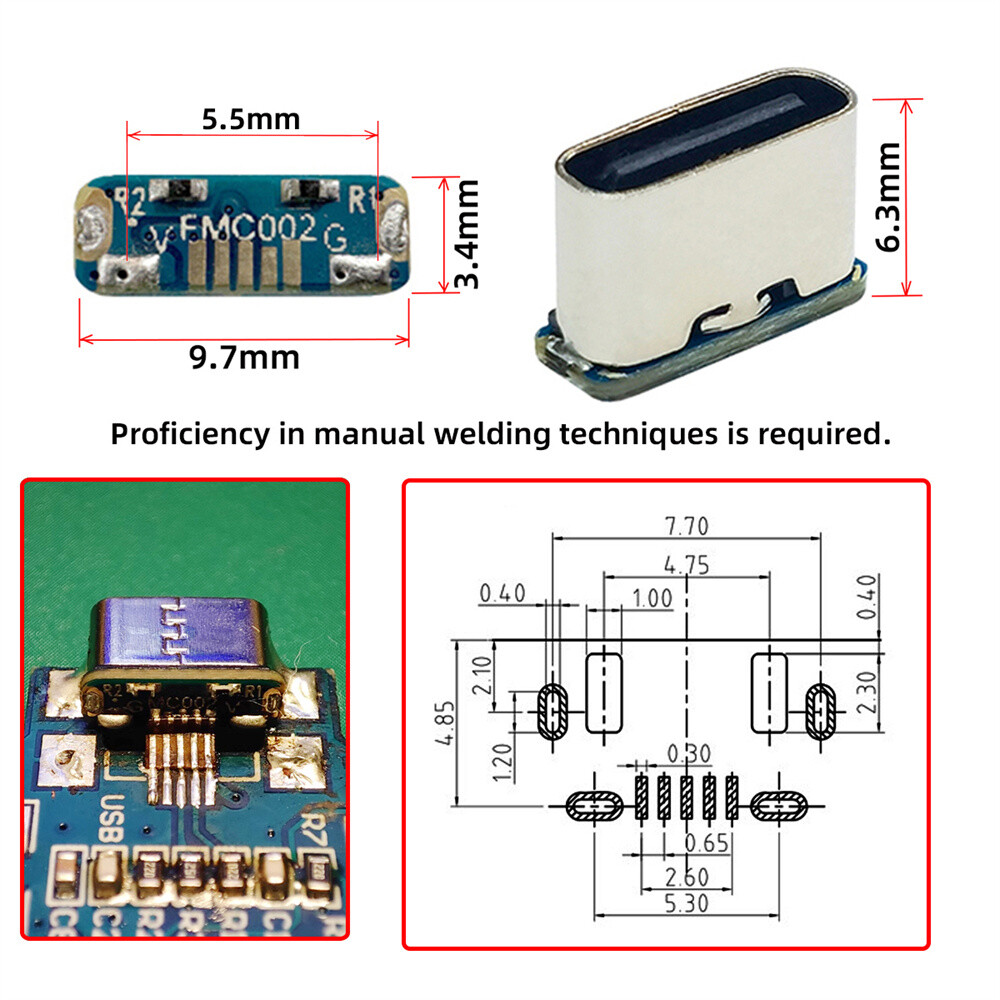 Cablecy 10pcs/lot DIY Solder Type-C Female Socket Connector Replace Micro-USB