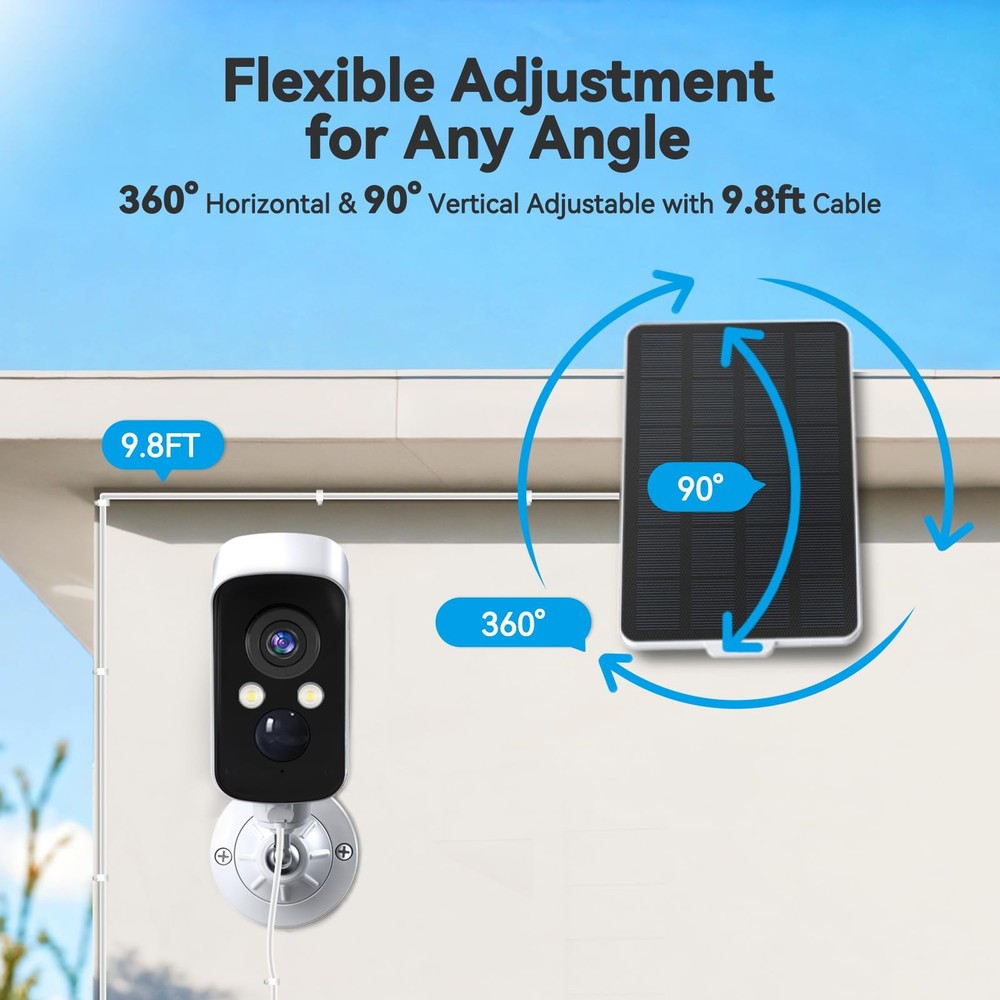 3W Solar Panel for Battery-Powered Security Cameras,USB-C & Micro USB White