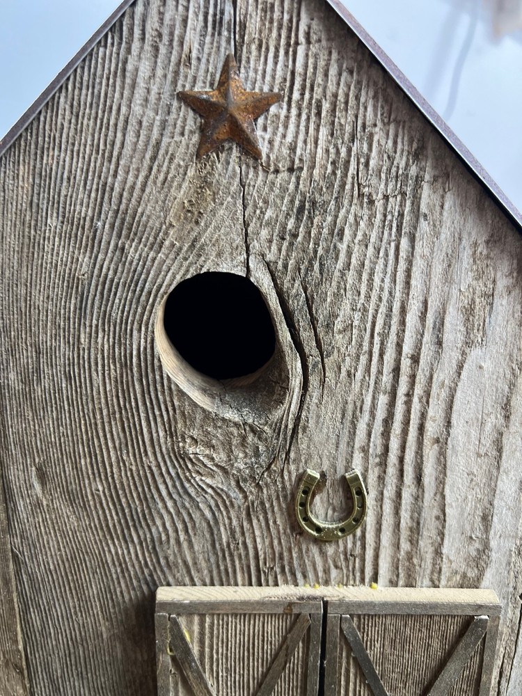 Handcrafted Rustic Barn Birdhouse with Tractor