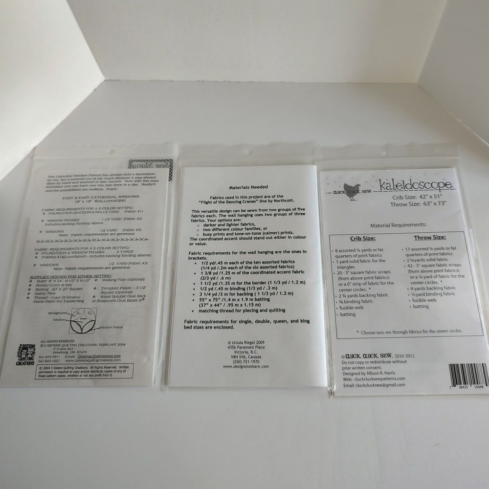 Assorted Quilting Lot/3 Patterns Kaleidoscope Cathedral Windows Flying High