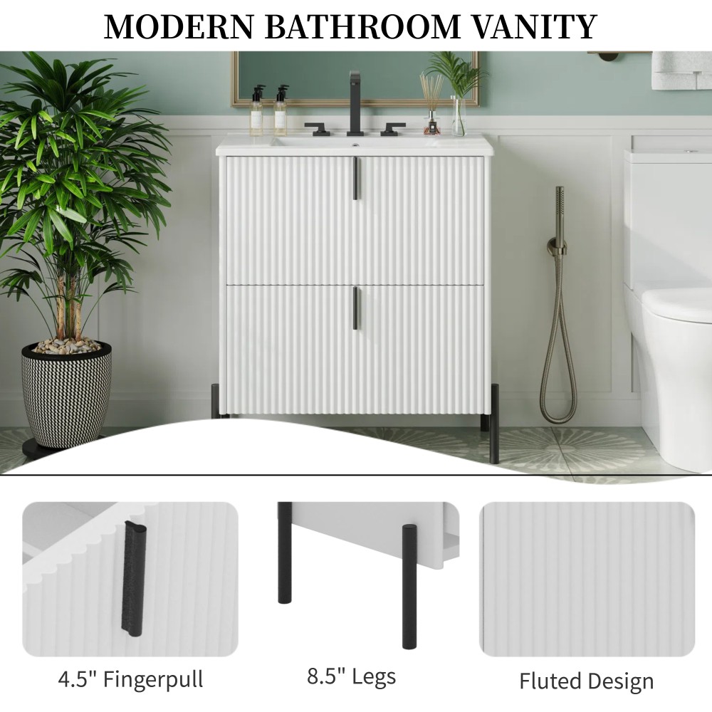 Bathroom Vanity W Ceramic Sink Equipped W Vertical Pulls Full Extension Drawers