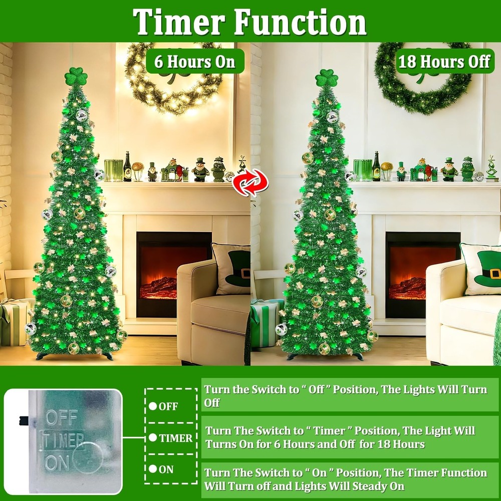 Timer & Shamrock - St Patricks Day Decorations, 5Ft Lighted St Patricks Day T...