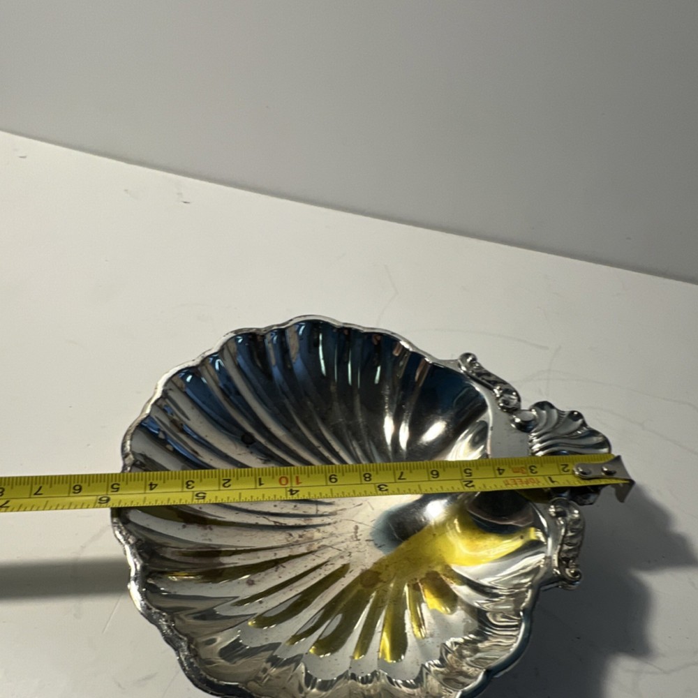 Antique Silverplate Shell Shaped Bowl Dish Ornate Footed Shell Bowl