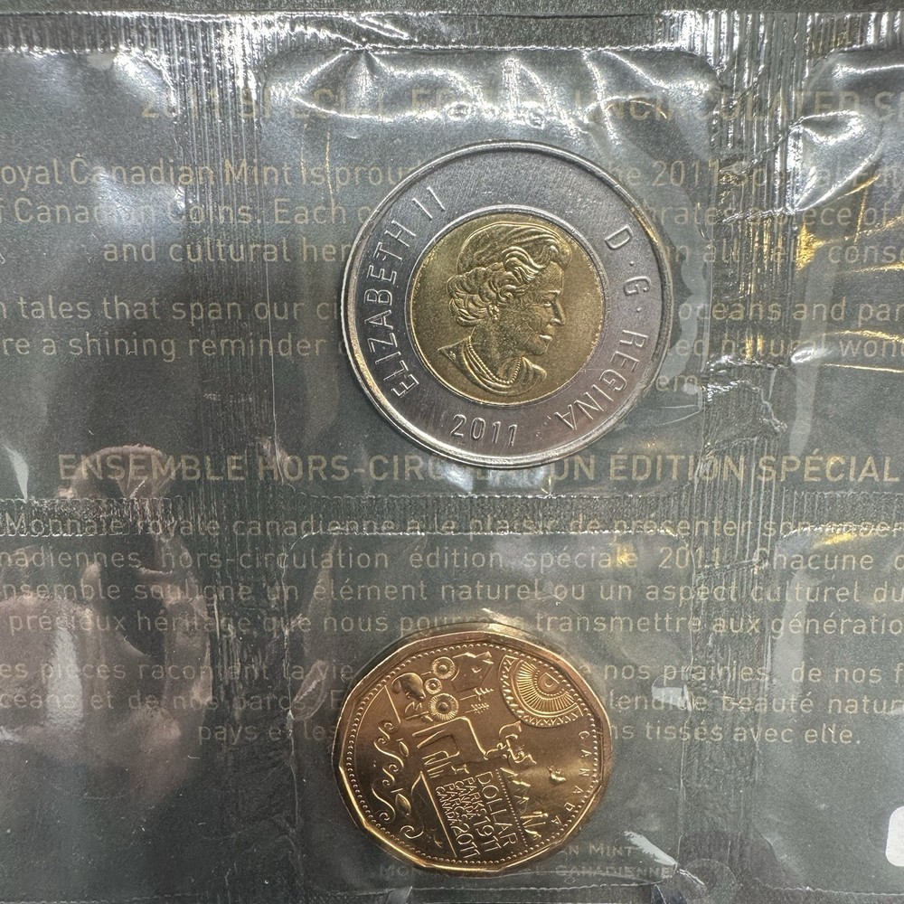 Rare Error Package Canada 2011 Uncirculated Special Coin Set Wrong Side $1 & $2