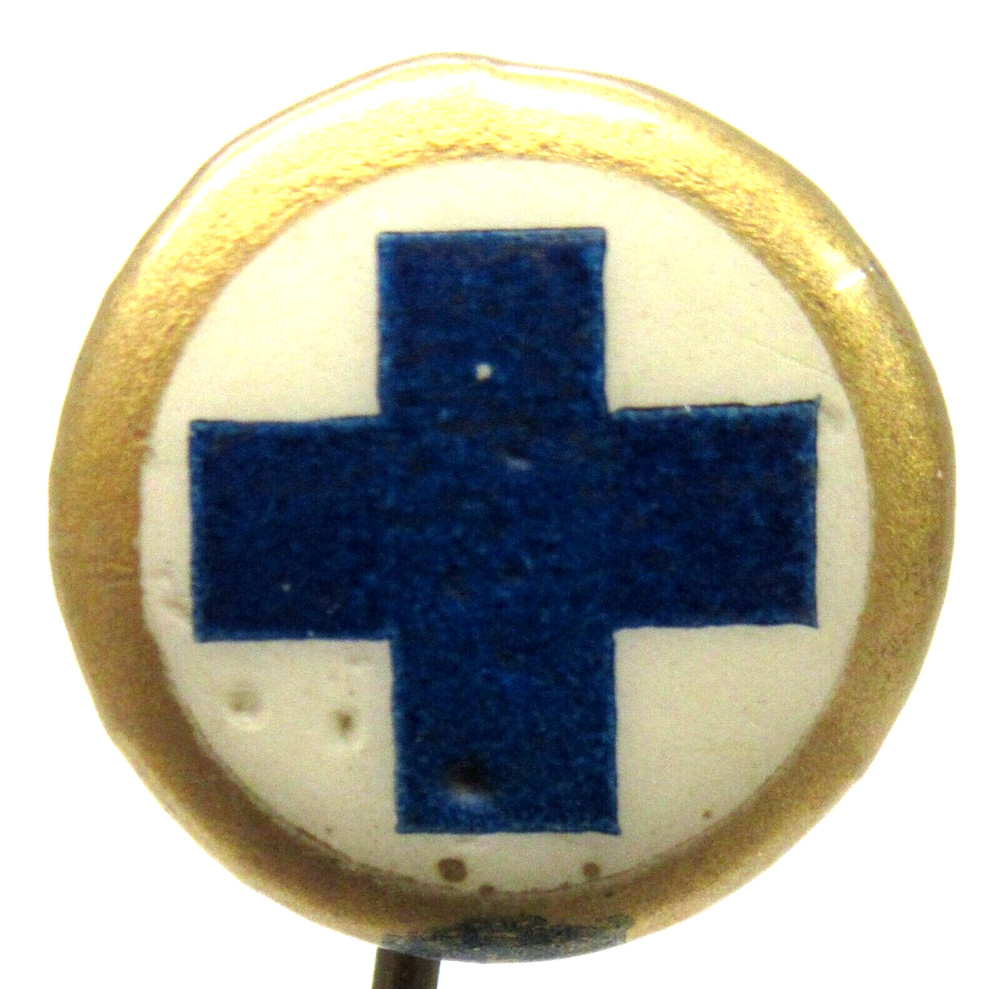 early stickpin BLUE CROSS  1/2" celluloid stick pin pinback button ^