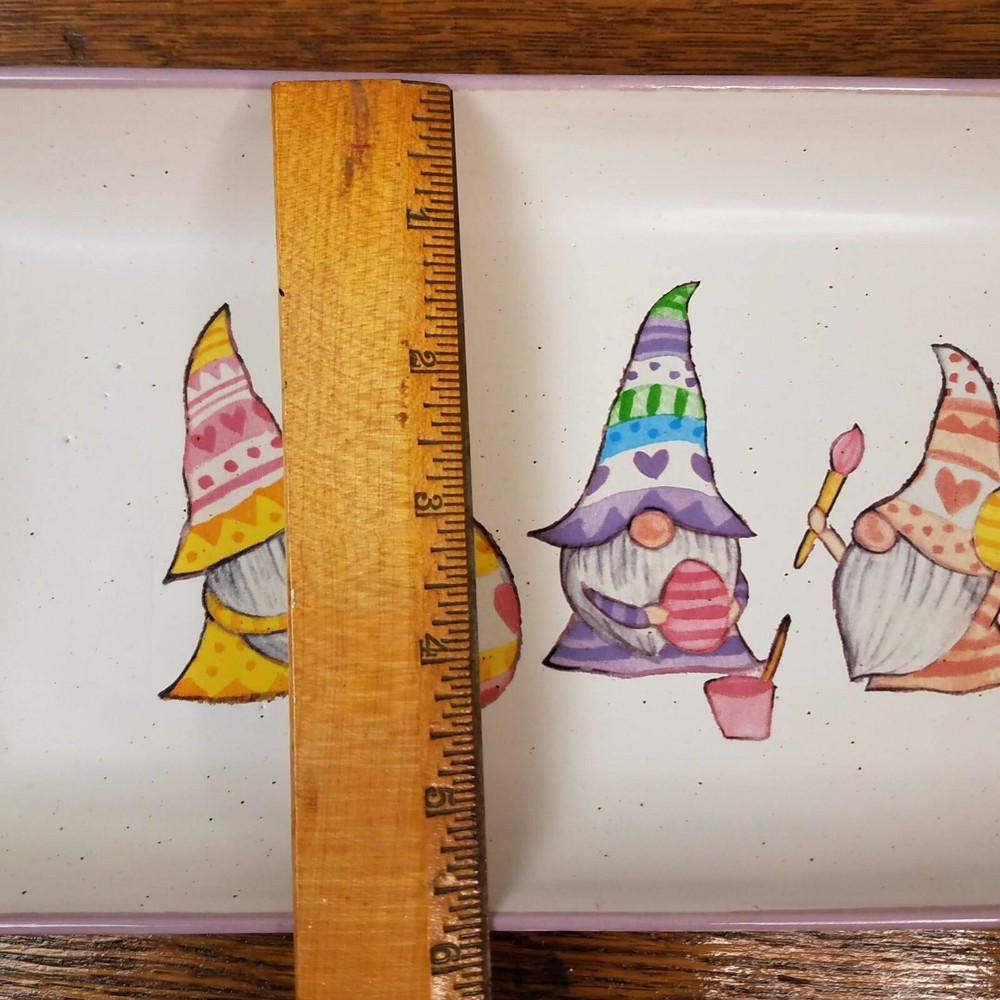 Ceramic Purple Rectangular Easter Platter/Candy Dish Gnomes Painting Easter Egg