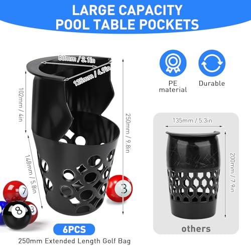 6 Pack Pool Table Pockets, Pool Table Web Pockets, Billiard Pool Table