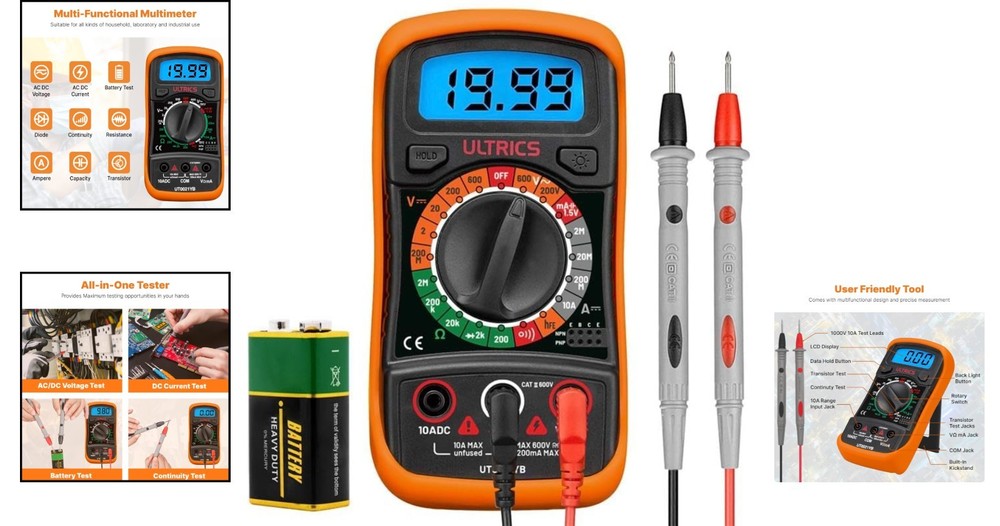 All-In-One Digital Multimeter for DIY Projects - Includes Leads and Battery