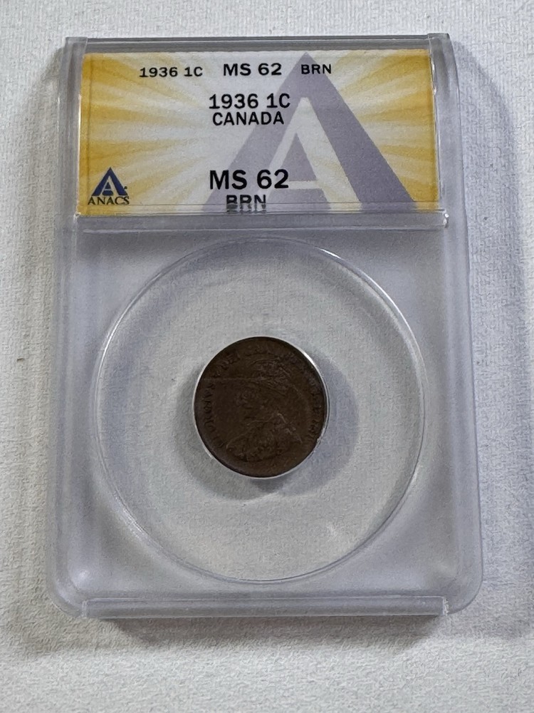 1936 Canada Small Cent Graded MS 62 BN by ANACS