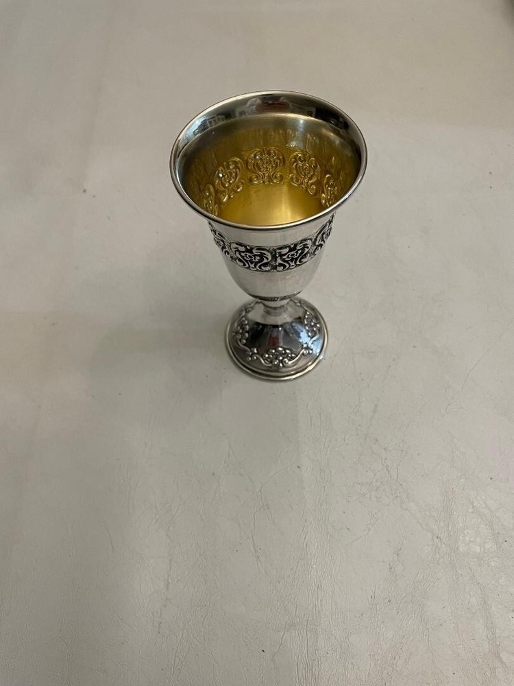 Exquisite Sterling Silver Kiddush Cup Flower Design 4 1/2" Tall