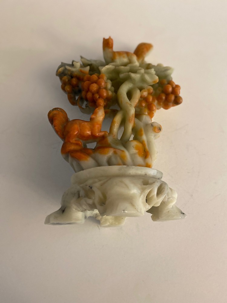 Chinese Carved Soap Stone Statute ~ Squirrels ~ Grapes