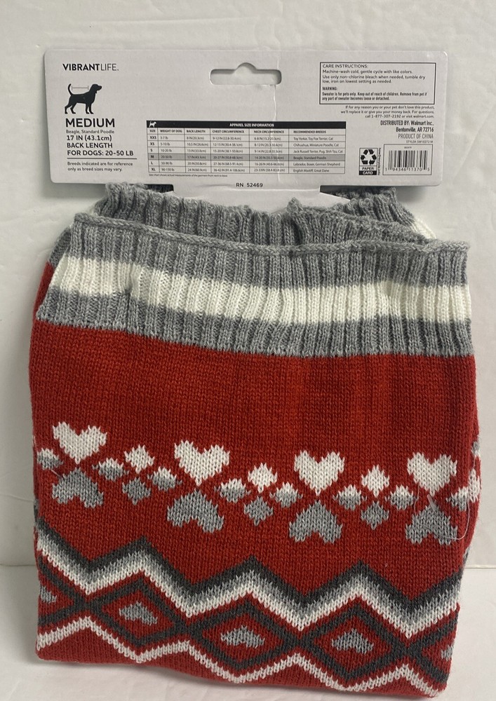 SPOILED Pet Sweater Size M Red White & Gray New