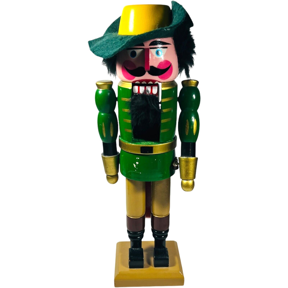 Nutcracker Green & Yellow Musketeer 12" Vintage / Nut Cracker