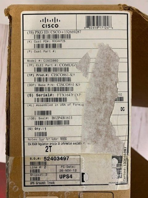 CISCO861-K9 Cisco Wired Router 4 Port New