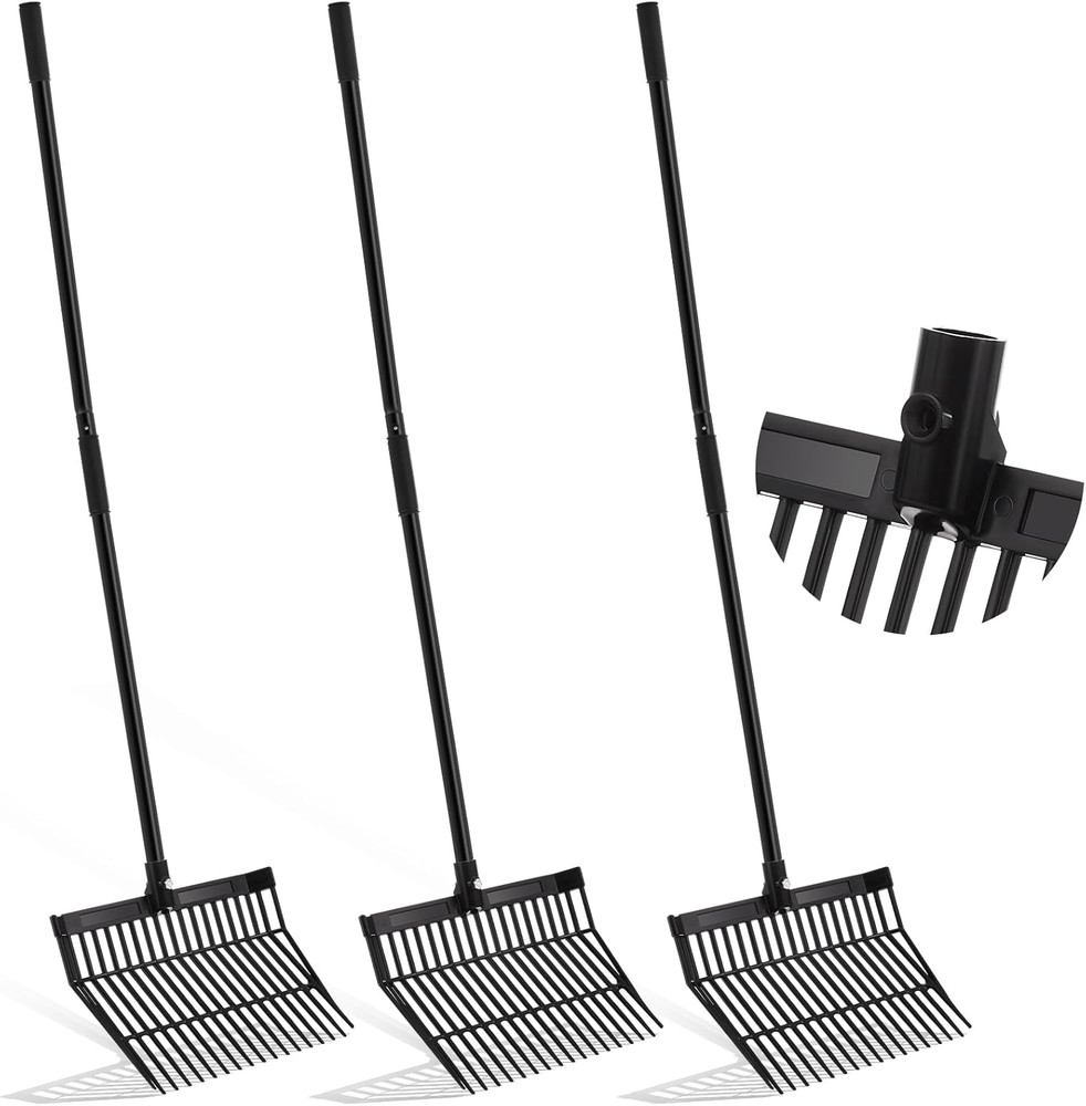 3 Sets Manure Fork with Long Metal Handle Pitch Fork Manure Rake Heavy Duty Muck