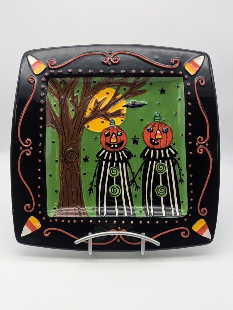 Bloom/ Bethany Lowe Designs Halloween Pumpkin Men Square Ceramic Platter
