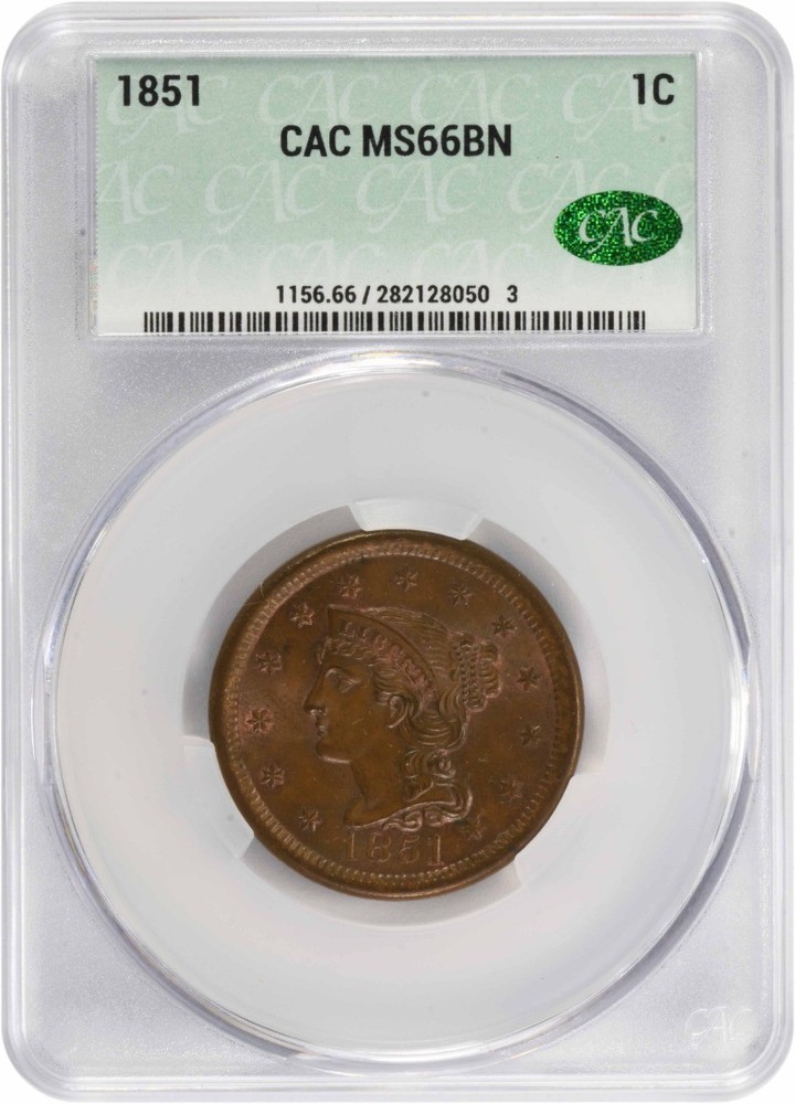 1851 Large Cent MS66BN CACG