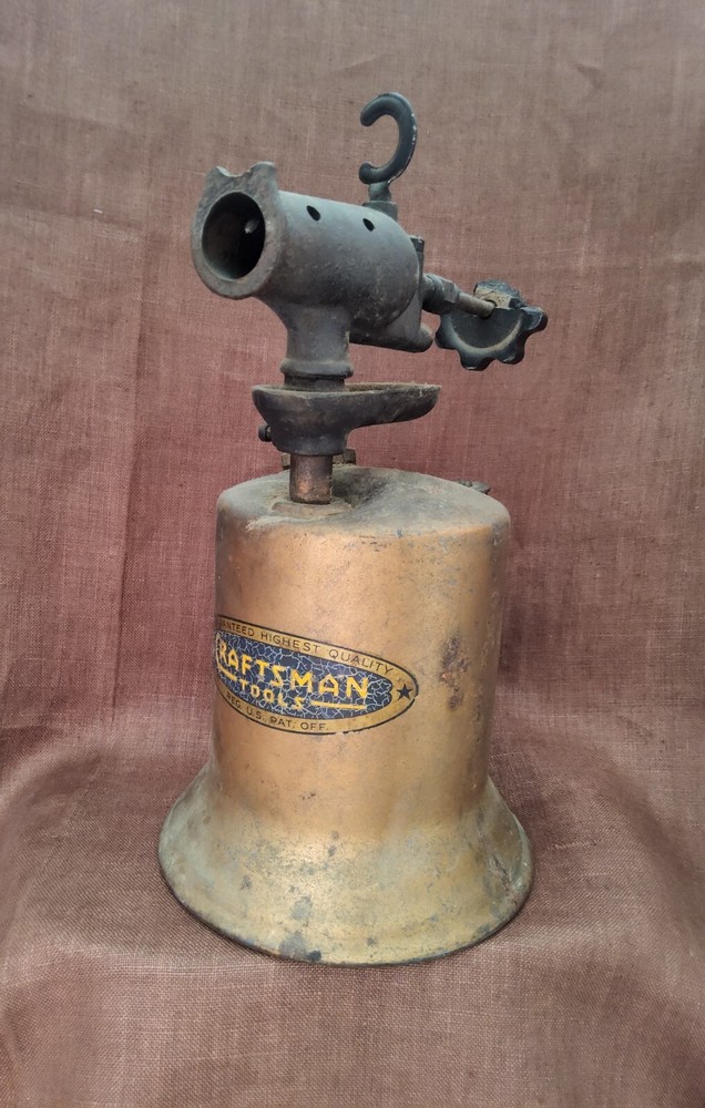 VINTAGE CRAFTSMAN TOOLS BRASS BLOW TORCH WITH WOOD HANDLE