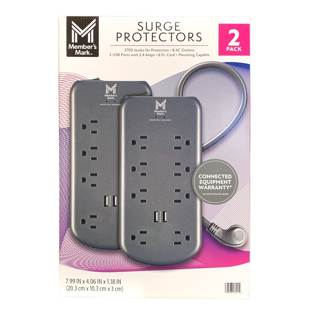 Member's Mark Surge Protector Bundle With USB (2-Pack)