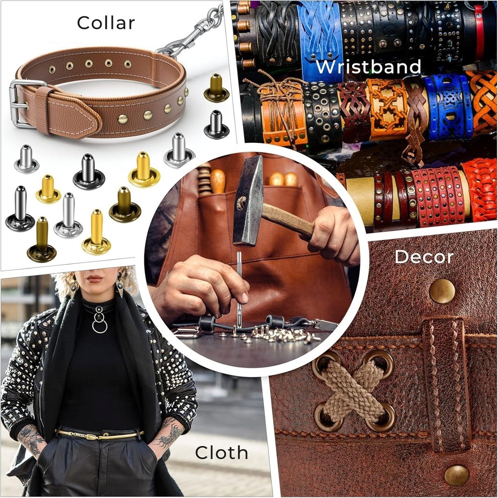 240-Piece Brass Rivets Kit - Durable Leather Studs with Setting Tools for Crafts