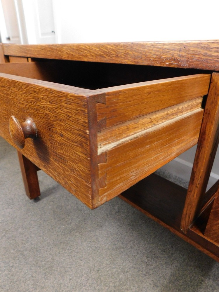 Antique 1920s Arts Crafts Mission Solid Oak Bookcase Desk Library Console Table