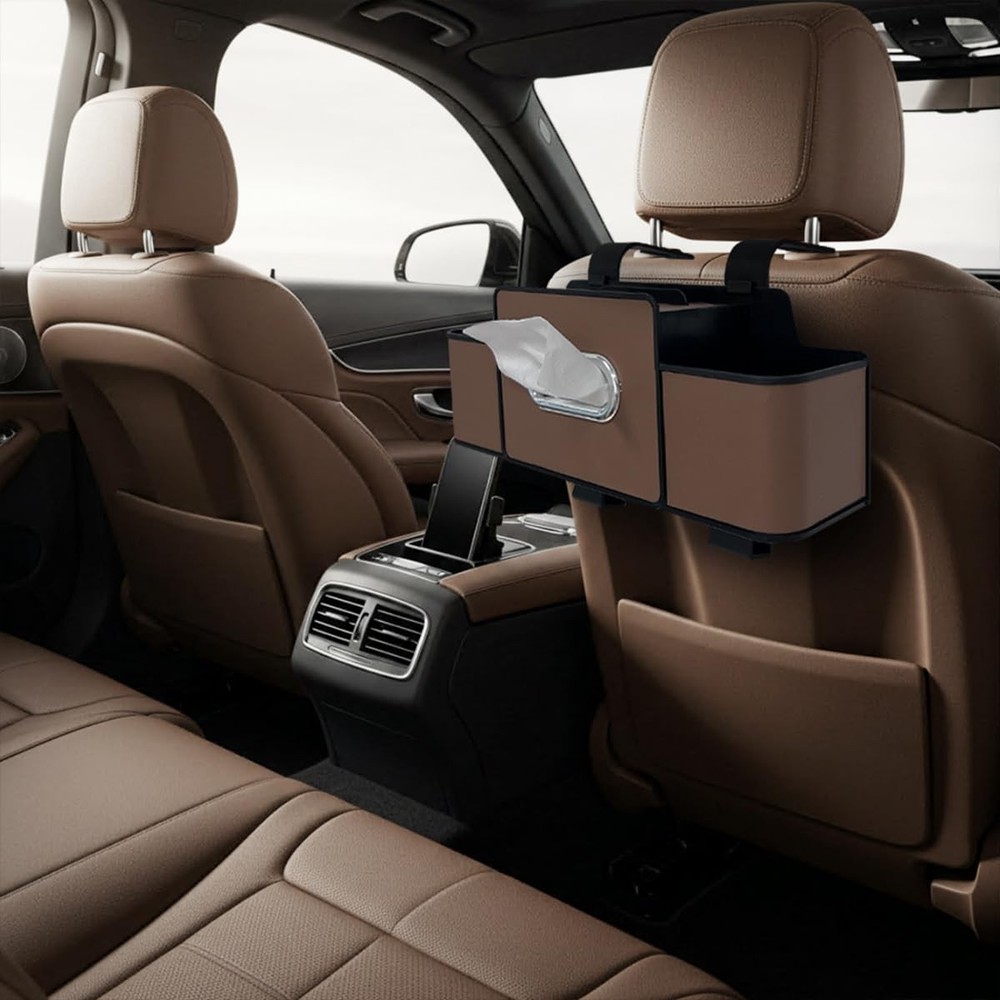 Back Seat Car Organizer with 2 Cup Holders and Hook Leather