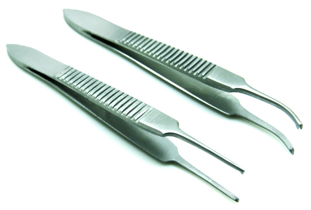 2 Pcs Iris Forceps 2.5" Kocher 0.5mm Straight & Curved Micro Instruments
