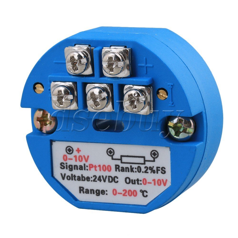 2x Plastic PT100 Temperature Transmitter Sensor 0~200 Degree 24V DC Output 0-10V