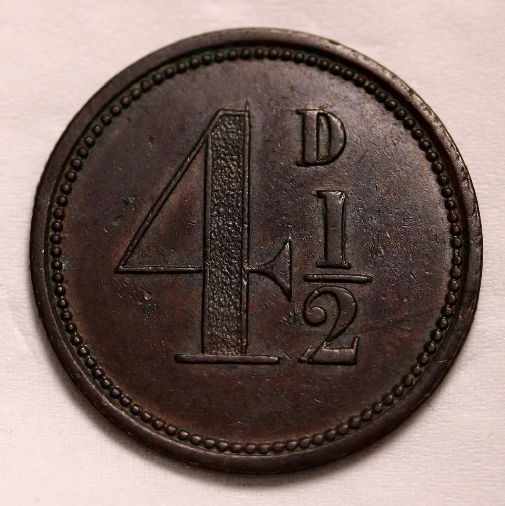 Ceylon M. D. D & Co.   1869 Copper Token 4½ Pennies