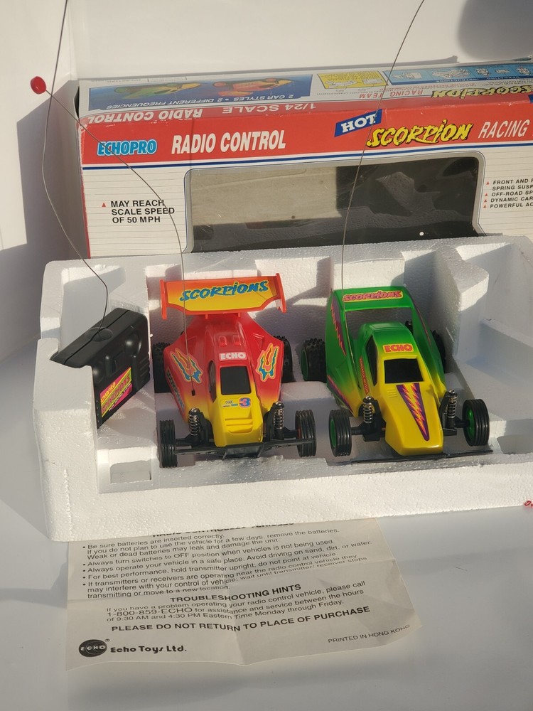 Vtg 1993 Echopro Radio Controlled Scorpion Racing Set. Missing one controller