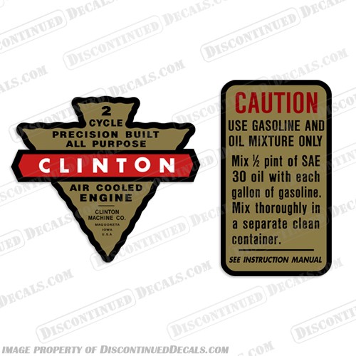 Fits Clinton 2 Cycle Engine & Caution Label Decal Set