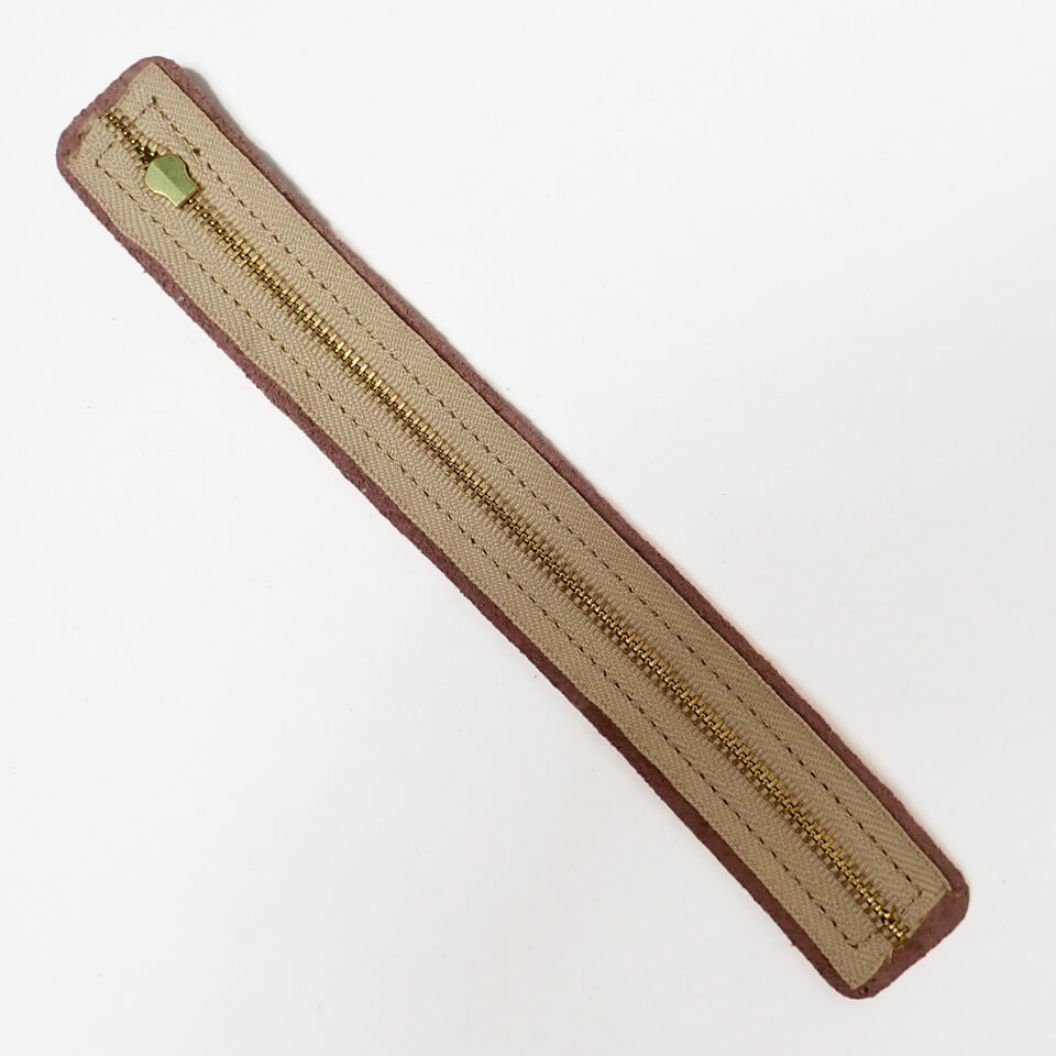 Genuine Leather Zipper (Large, 22×3cm), Beige