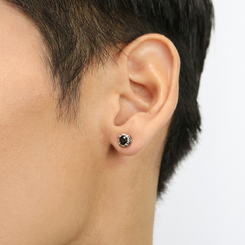 Lily Stud Earring (Single) Black CZ Round Sterling Silver 925