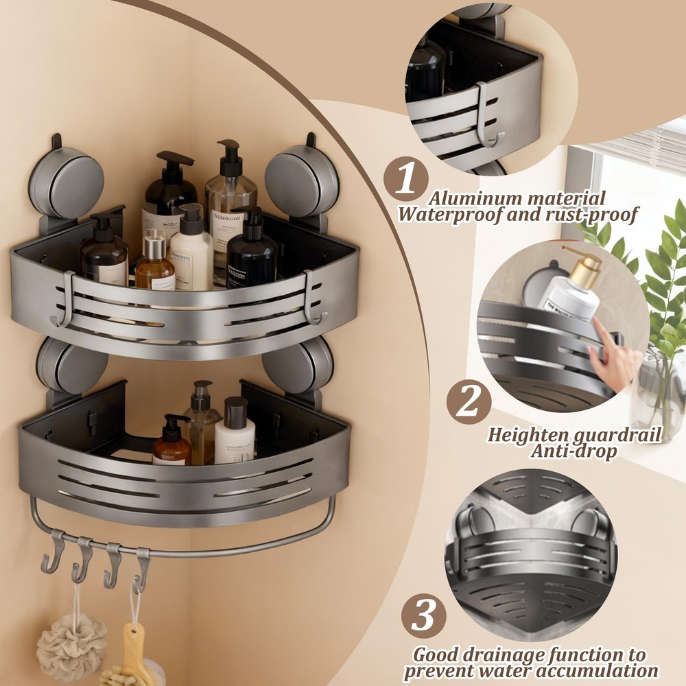 Structoline Corner Shower Caddy Bathroom Organizer（2-Pack Cream White）,No-Dri...