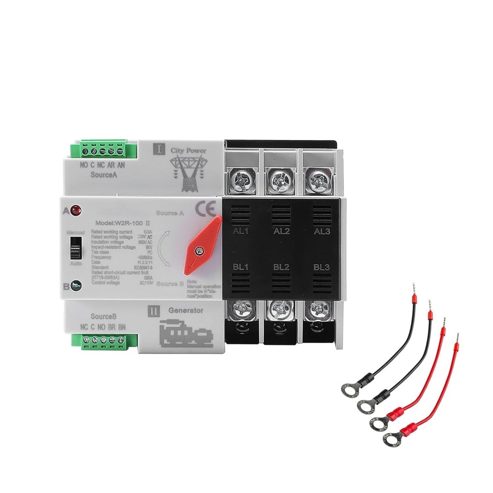 Durable 63A 3 Pole ATS 110V Automatic Manual Transfer Switch Home Generator