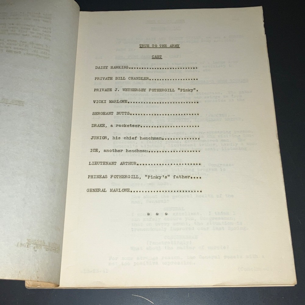 Original 1941 True to the Army Movie Script Paramount Sequence Drafts Archive CO