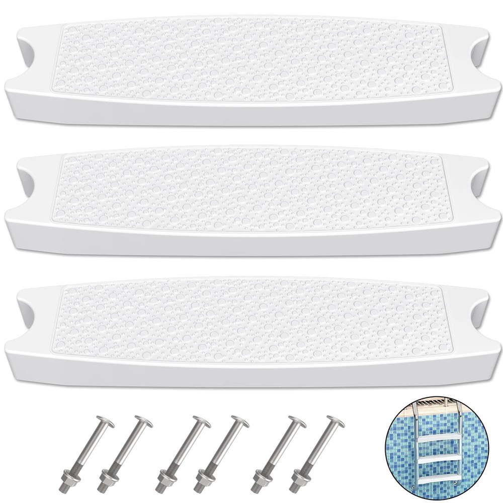 Pool Ladder Steps Replacement, (3-Pack) 18" Universal Heavy-Duty Molded Plast...