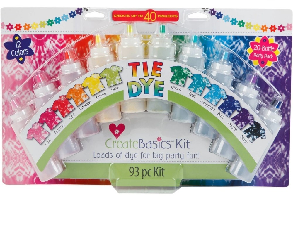 Create Basics 20 Bottle Tie Dye Party Kit, 12 Bright Rainbow Colors
